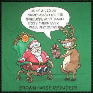 Funny CHRISTMAS T Shirt L BROWN NOSE REINDEER